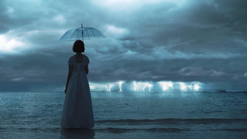 Umbrella Girl Ocean Storm by Terry F — canvas wall art