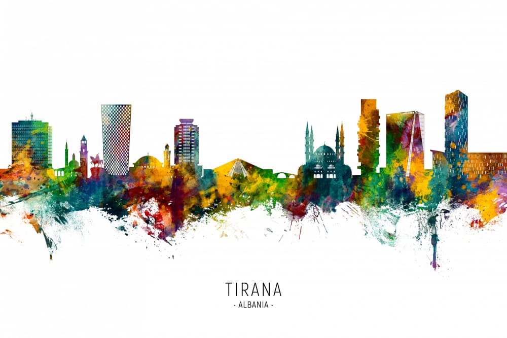 Vibrant Tirana Skyline by Michael Tompsett — canvas wall art