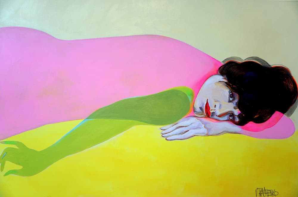 Vibrant Reclining Woman by Victor Tkachenko — canvas wall art