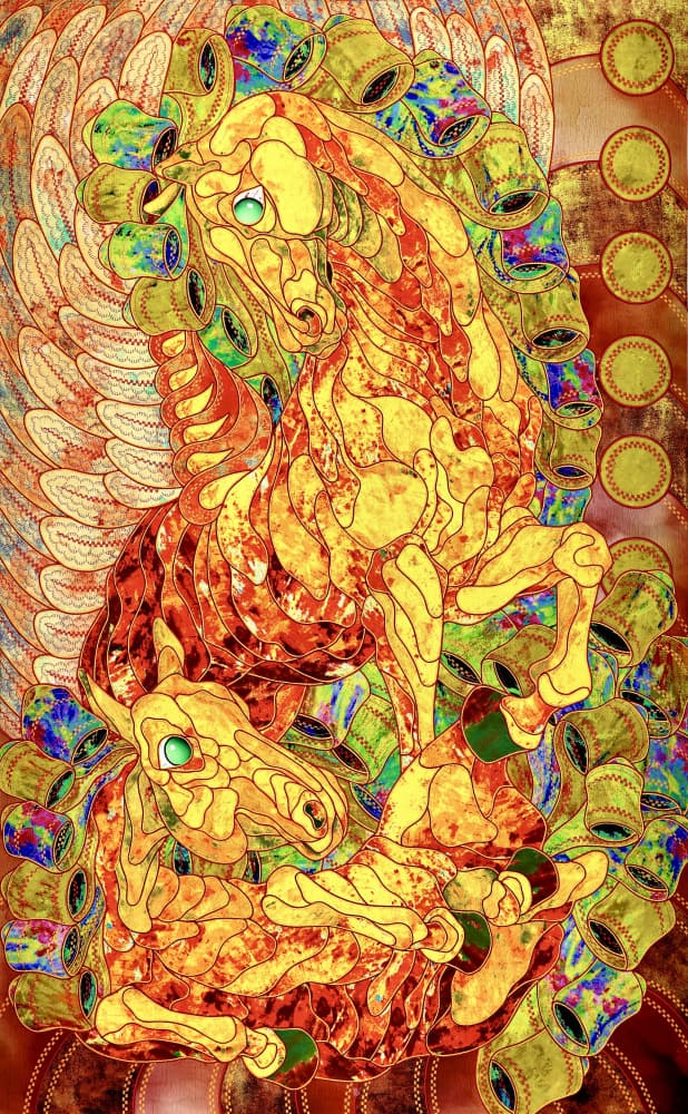 Stained Glass Winged Horses by Kostyantin Malginov — canvas wall art