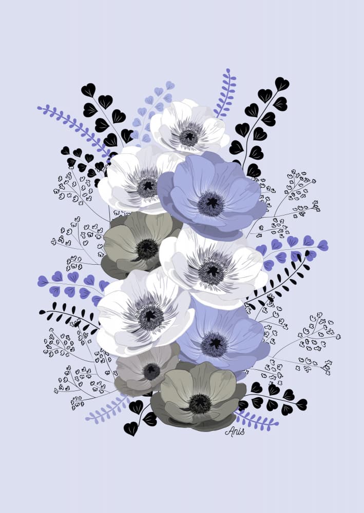 Anemones Floral Bouquet Blue by Anis Illustration — canvas wall art