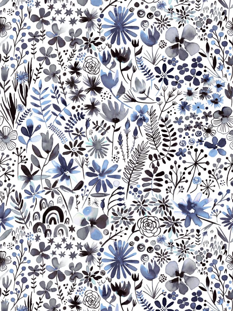 Blue Watercolor Blooms by Ninola Design — canvas wall art