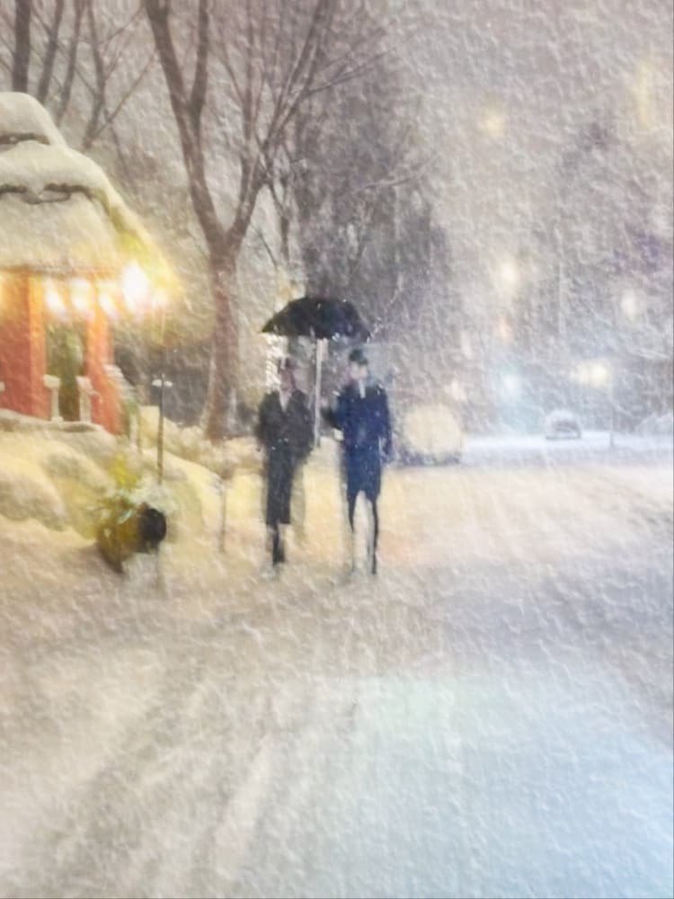 Snowy Evening Walk by Weiwei — canvas wall art