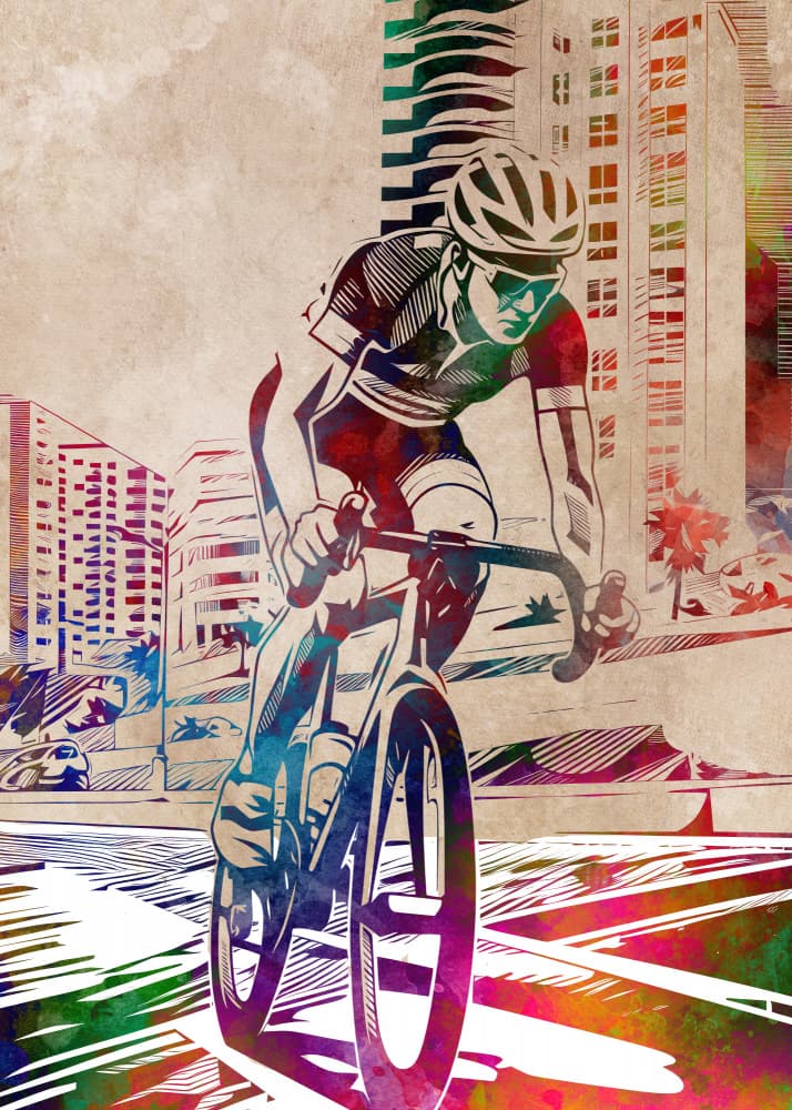 Vibrant Urban Cyclist by Justyna Jaszke — canvas wall art