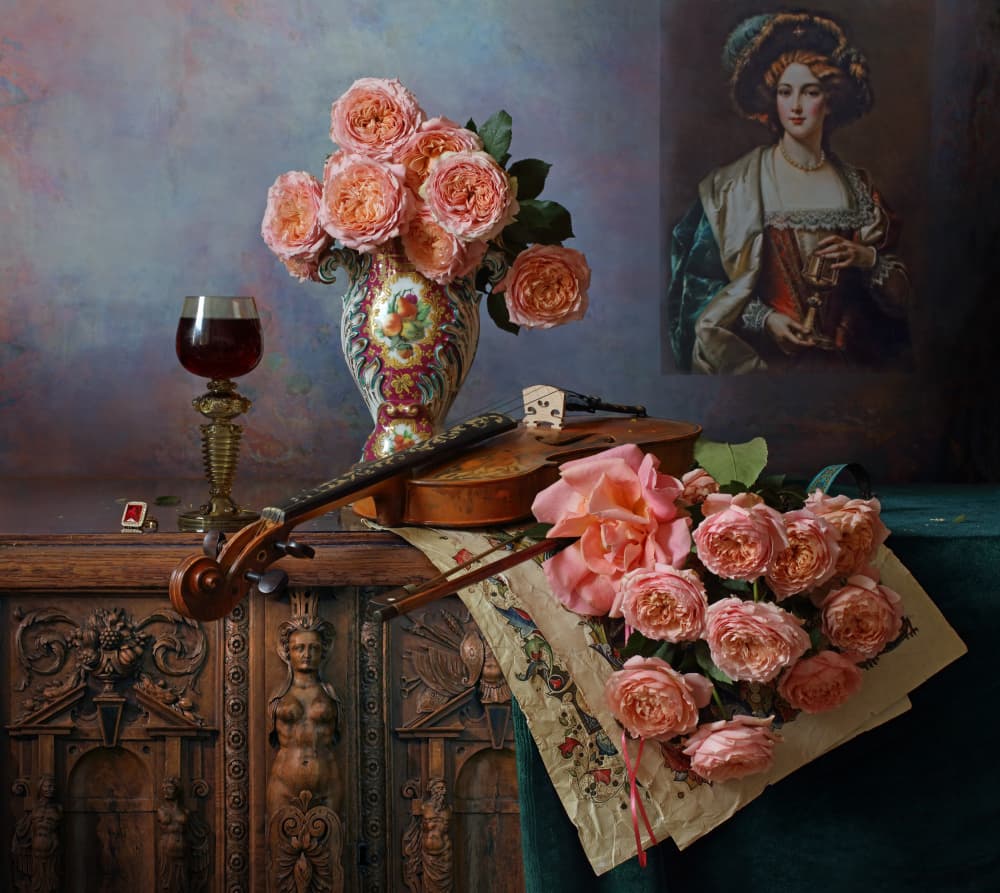 Elegant Roses and Violin by Andrey Morozov — canvas wall art