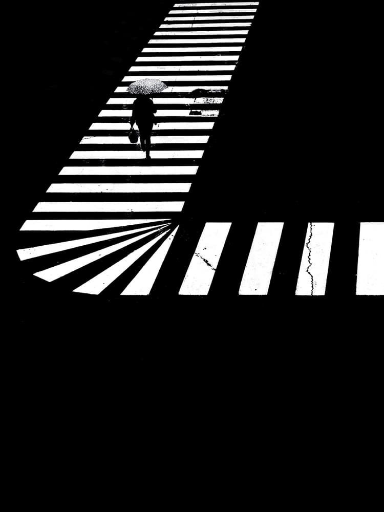 Umbrella On Crosswalk by Massimo Della Latta — canvas wall art