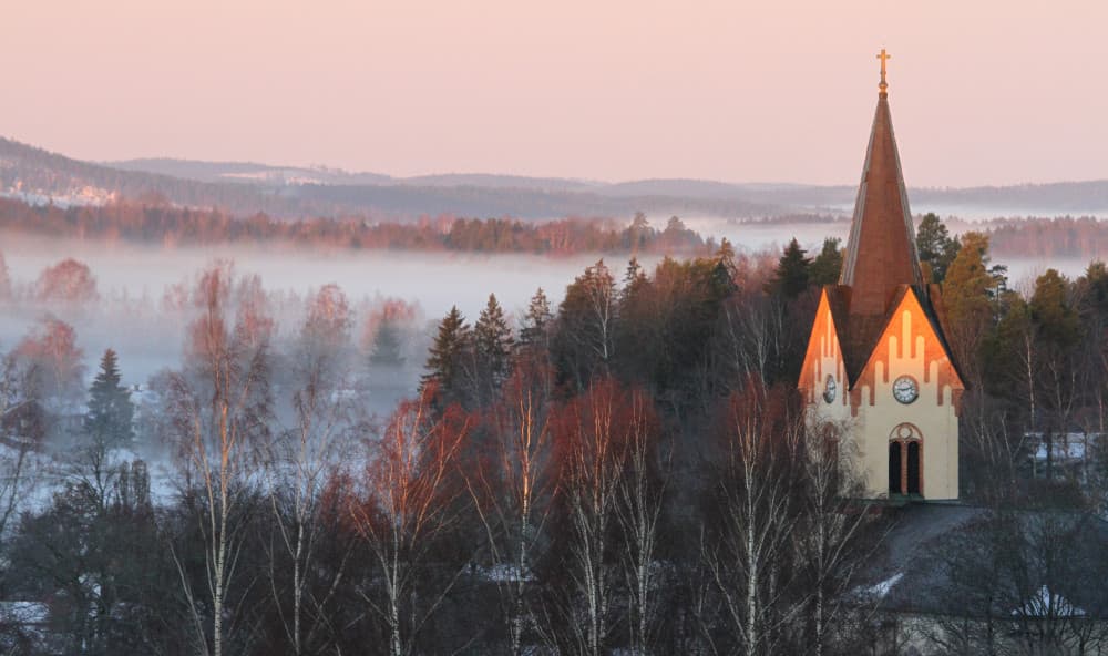 Foggy Morning Church by Bror Johansson — canvas wall art