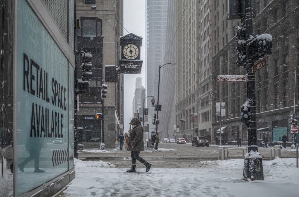 Snowy City Street Walk by Wendy Fischer Hartman — canvas wall art