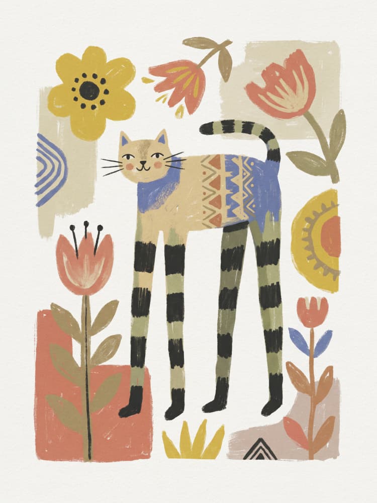Whimsical Folk Cat by Andreas Magnusson — canvas wall art
