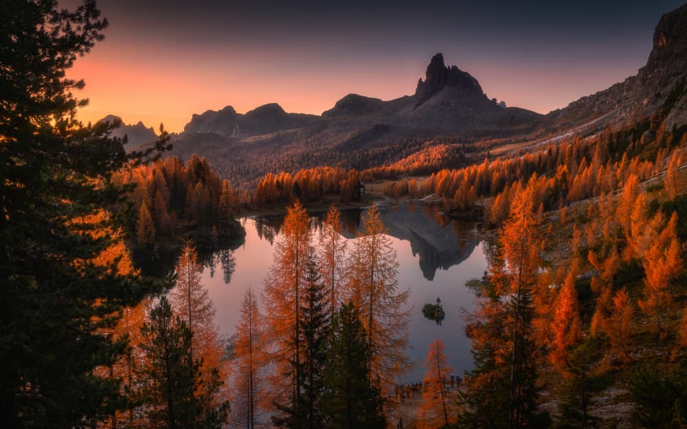Autumn Mountain Lake Sunset by Tomasz Rojek — canvas wall art
