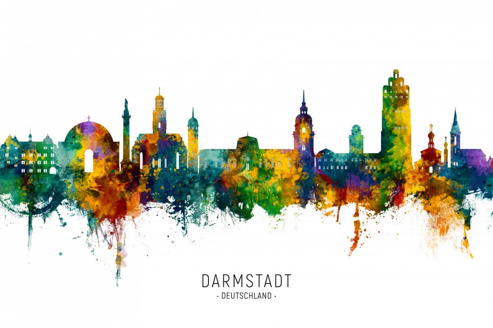 Colorful Darmstadt Skyline by Michael Tompsett — canvas wall art