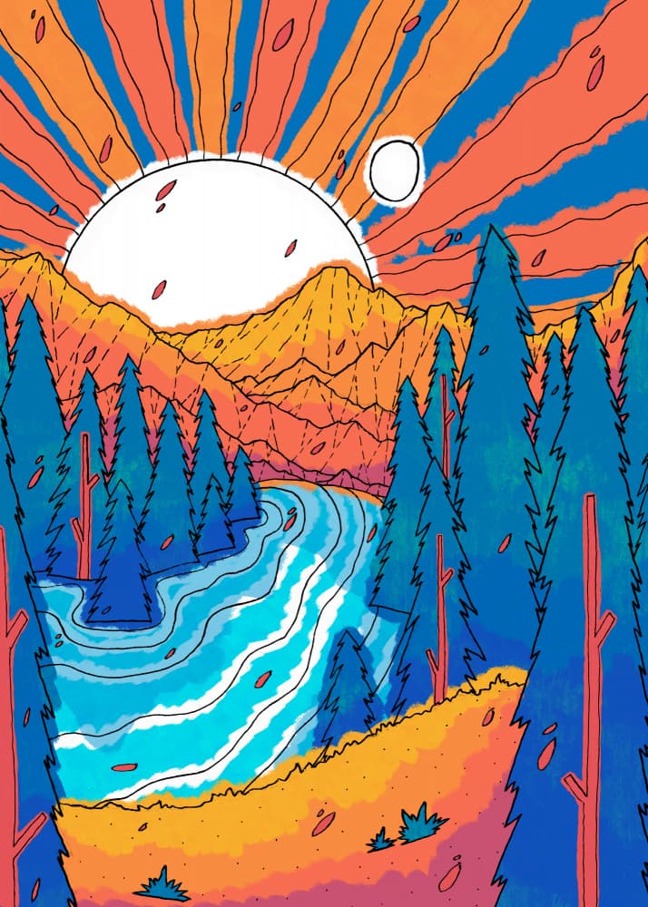 Vibrant Mountain River View by Stephen Wade — canvas wall art