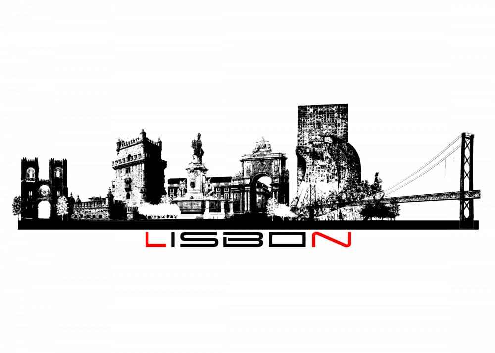 Lisbon Skyline Silhouette by Justyna Jaszke — canvas wall art