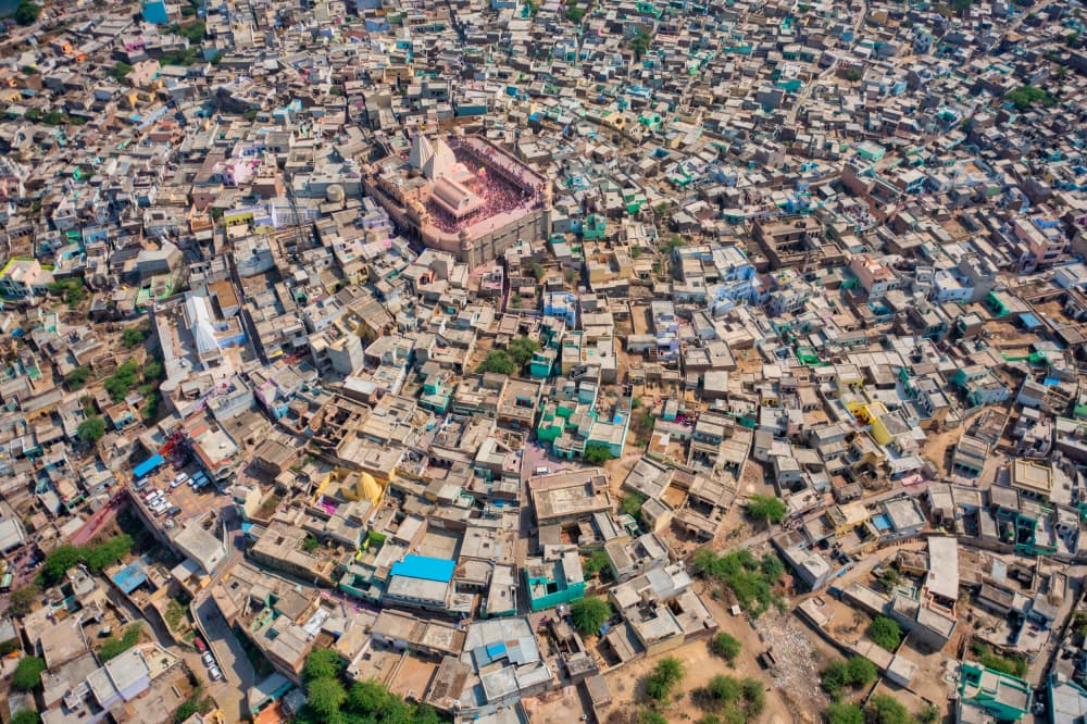 Aerial Indian City Temple by Azim Khan Ronnie — canvas wall art