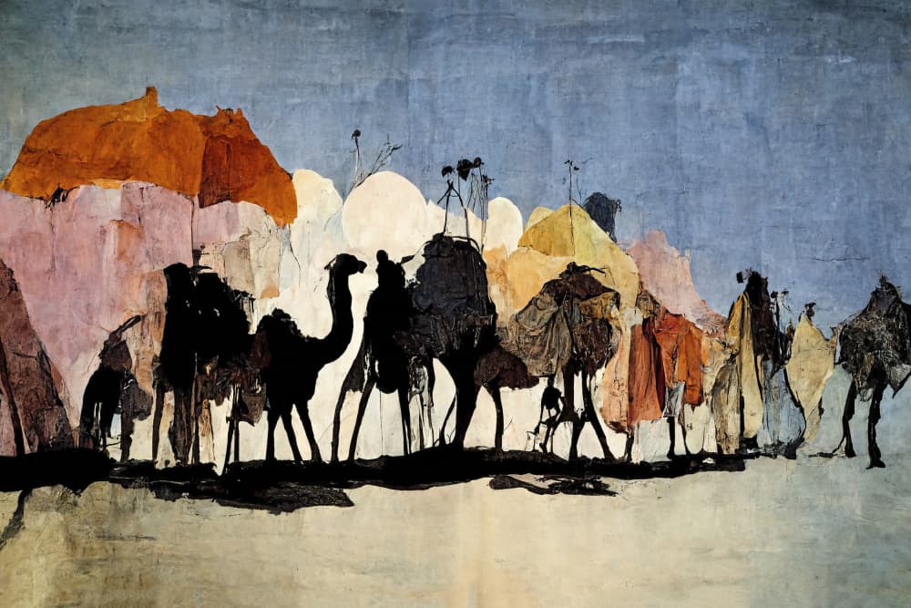 Desert Caravan Journey by Treechild — canvas wall art