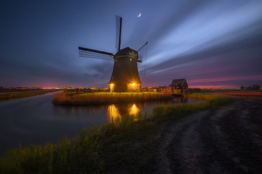Moonlit Windmill Glow by SANDEEP MATHUR — canvas wall art