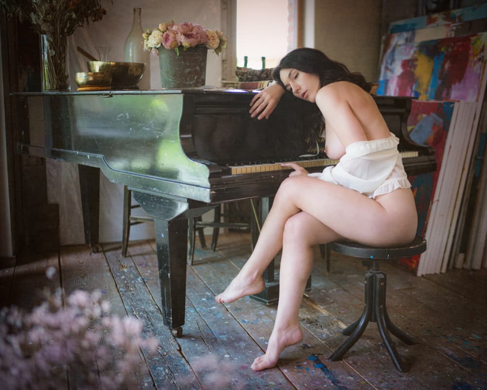 Pensive Woman Piano by Christian Kurz — canvas wall art