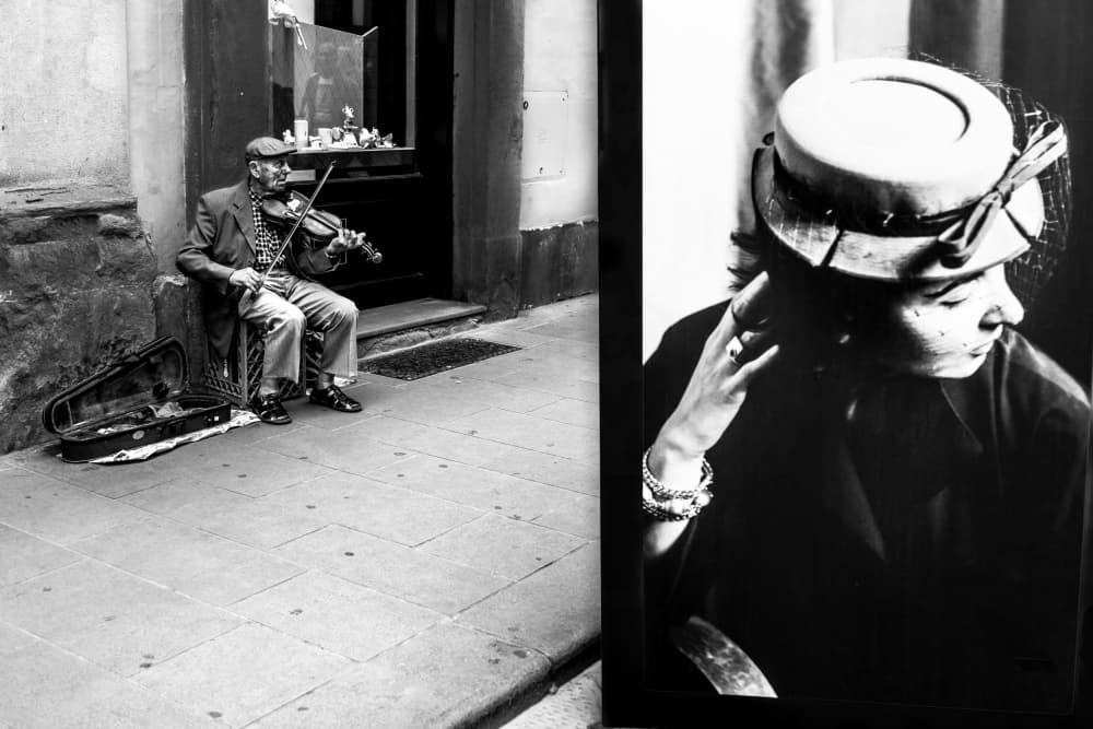 Street Musician And Portrait by Francesco Martinelli — canvas wall art