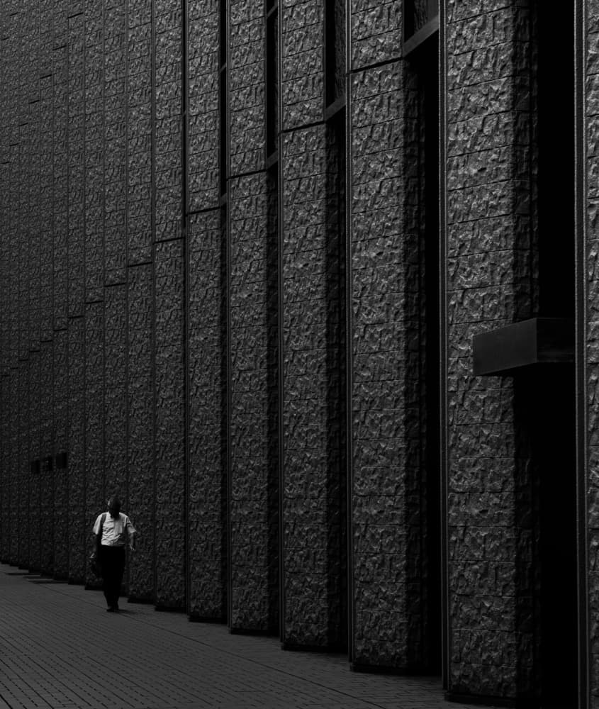 Lone Figure Dark Architecture by Yasuhiro Takachi — canvas wall art