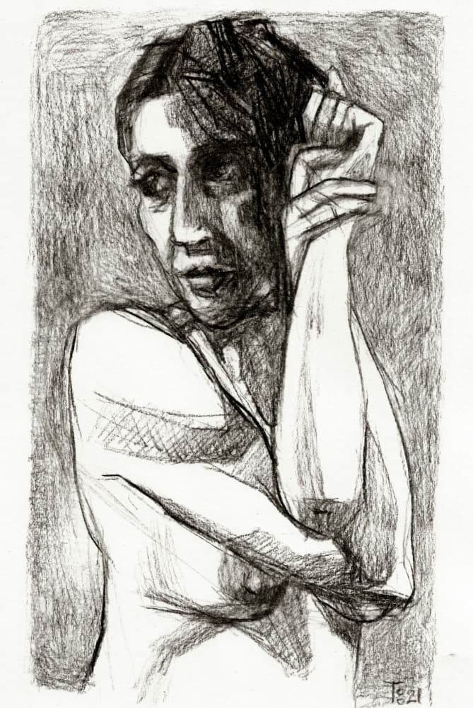 Pensive Woman Drawing by Tore Bahnson — canvas wall art