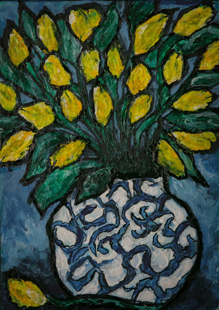 Blue Vase with Lemons by Dale Hefer — canvas wall art