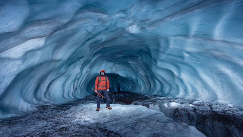 Blue Ice Cave Explorer by qiye — canvas wall art