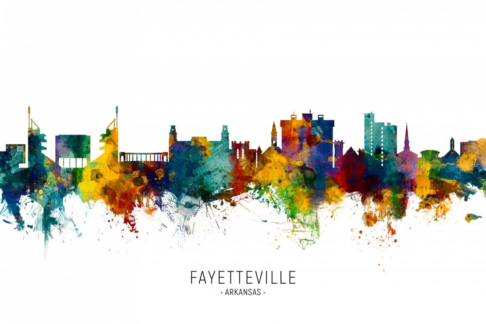 Fayetteville Arkansas Skyline by Michael Tompsett — canvas wall art