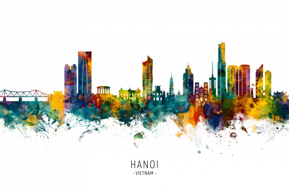 Hanoi Watercolor Skyline by Michael Tompsett — canvas wall art