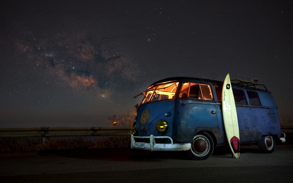 Surf Van Under Stars by Javier del Puerto Photography — canvas wall art