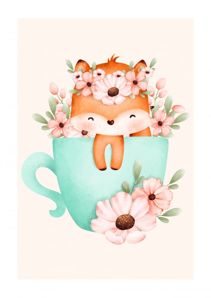 Sweet Fox Teacup Flowers by Saskia Michele — canvas wall art