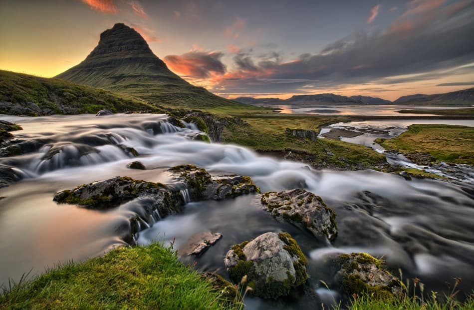Kirkjufell Waterfalls Sunset by Raymond Hoffmann — canvas wall art