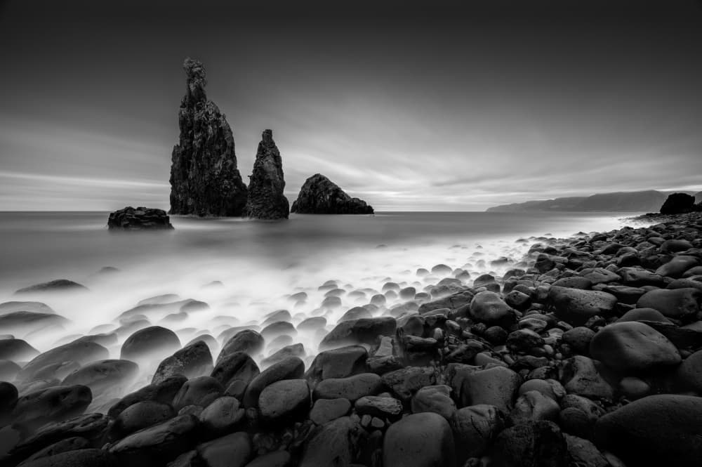 Moody Sea Stacks Shore by Marc van Oostrum — canvas wall art