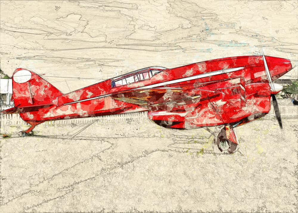 Vintage Red Propeller Plane by Lembayung senja studio [Vintage Poster] — canvas wall art