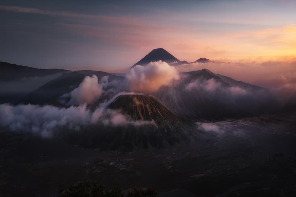 Misty Volcano Sunrise by Clara Gamito — canvas wall art