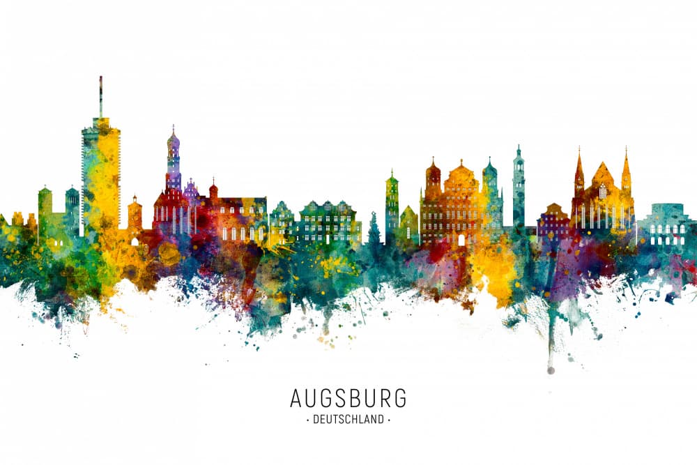 Augsburg Watercolor Skyline by Michael Tompsett — canvas wall art