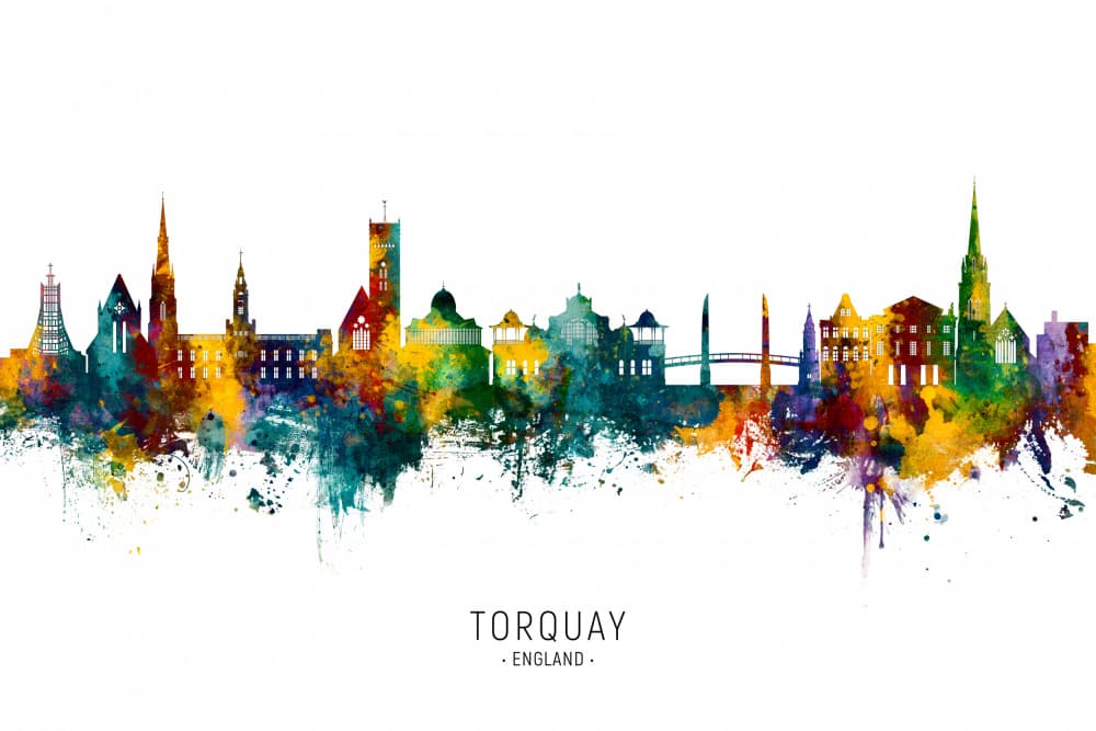 Torquay Watercolor Skyline by Michael Tompsett — canvas wall art