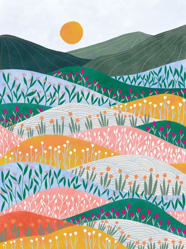 Colorful Flower Hills by Ceyda Alasar — canvas wall art