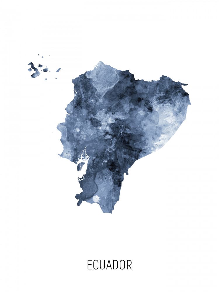 Watercolor Ecuador Map by Michael Tompsett — canvas wall art