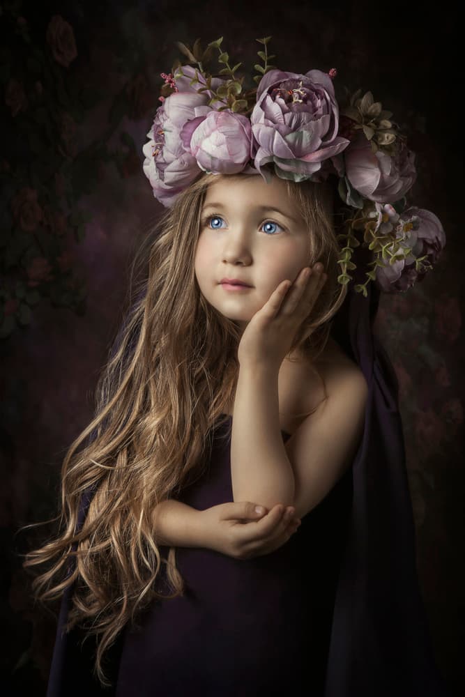 Dreamy Girl with Flowers by Carola Kayen-Mouthaan — canvas wall art