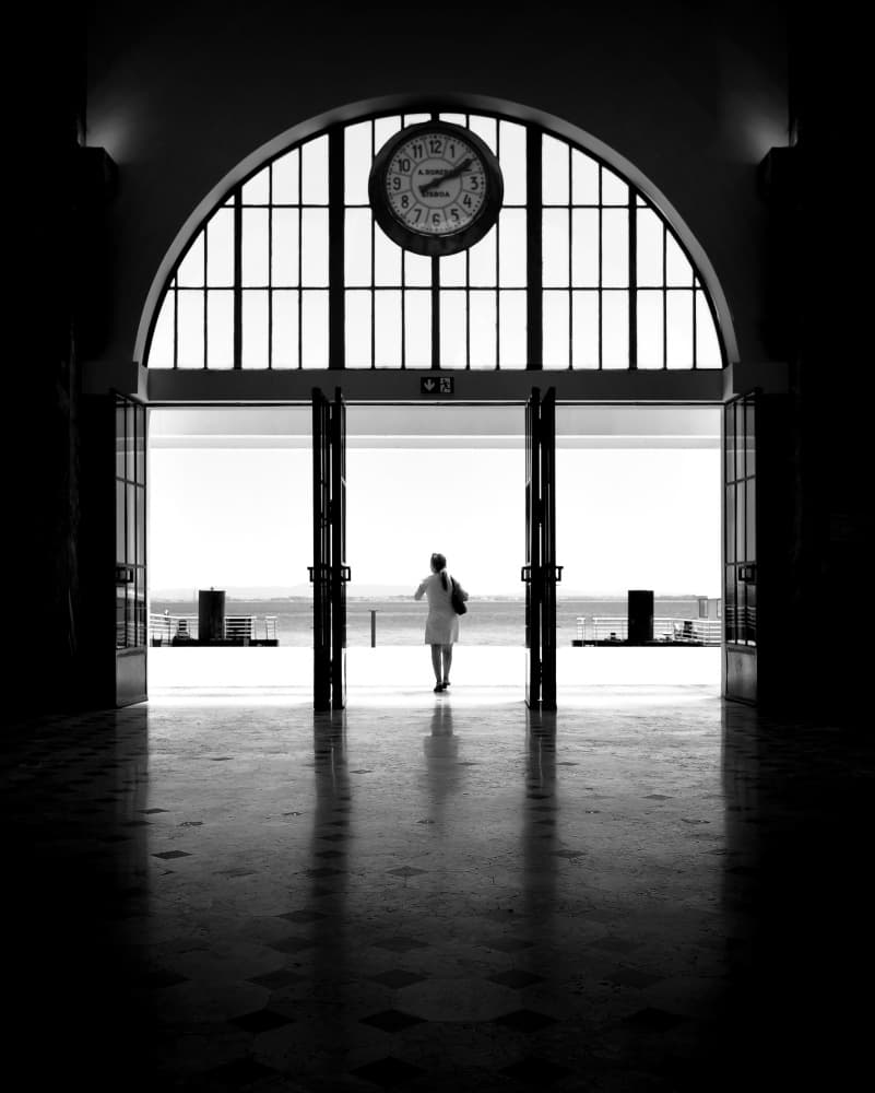 Archway Woman Sea View by Jorge Pimenta — canvas wall art