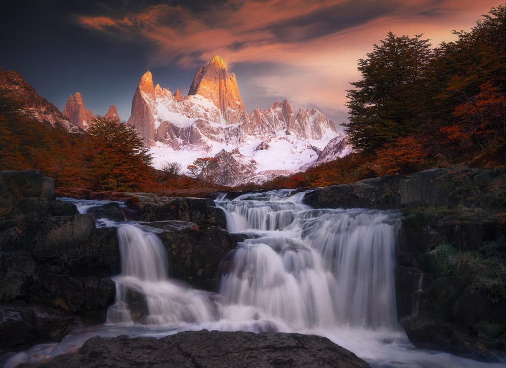 Golden Mountain Waterfall by Gu and Hongchao — canvas wall art