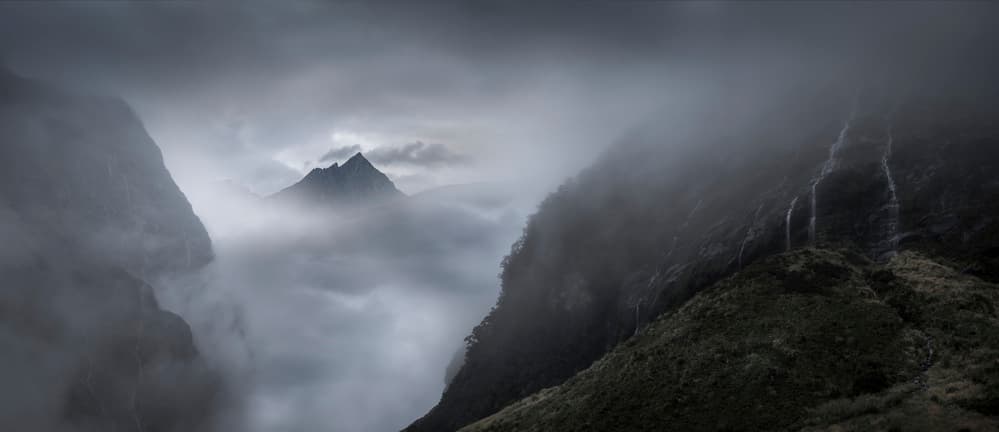 Dramatic Misty Mountains by Richard Vandewalle — canvas wall art
