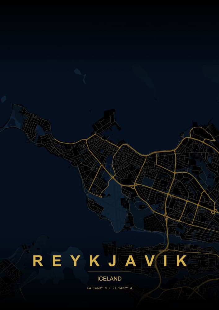 Reykjavik Night Map by HUGO — canvas wall art