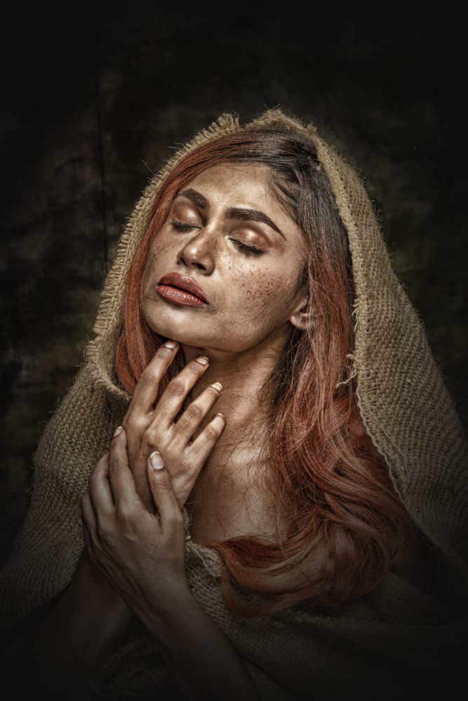 Pensive Woman's Prayer by PARTHA BHATTACHARYYA — canvas wall art