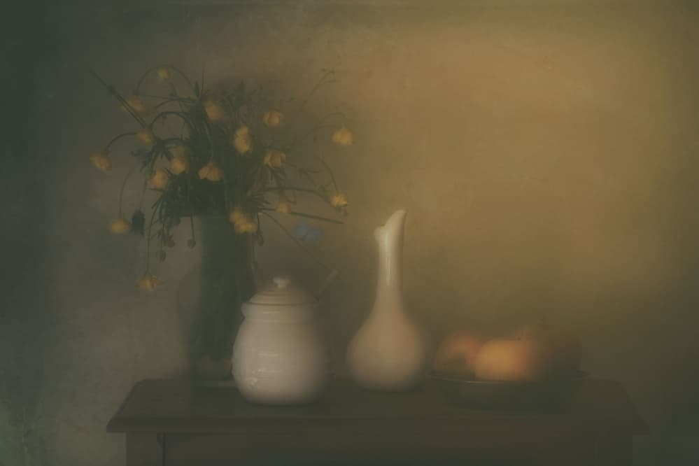 Soft Yellow Still Life by Delphine Devos — canvas wall art