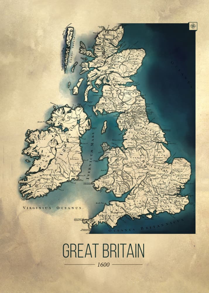 Great Britain Map 1600 by Dion Gem — canvas wall art