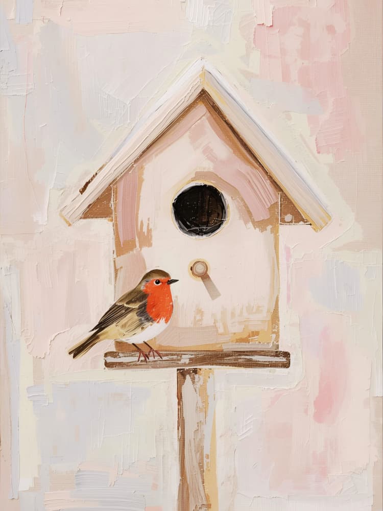 Robin On Birdhouse by Ohkimiko — canvas wall art