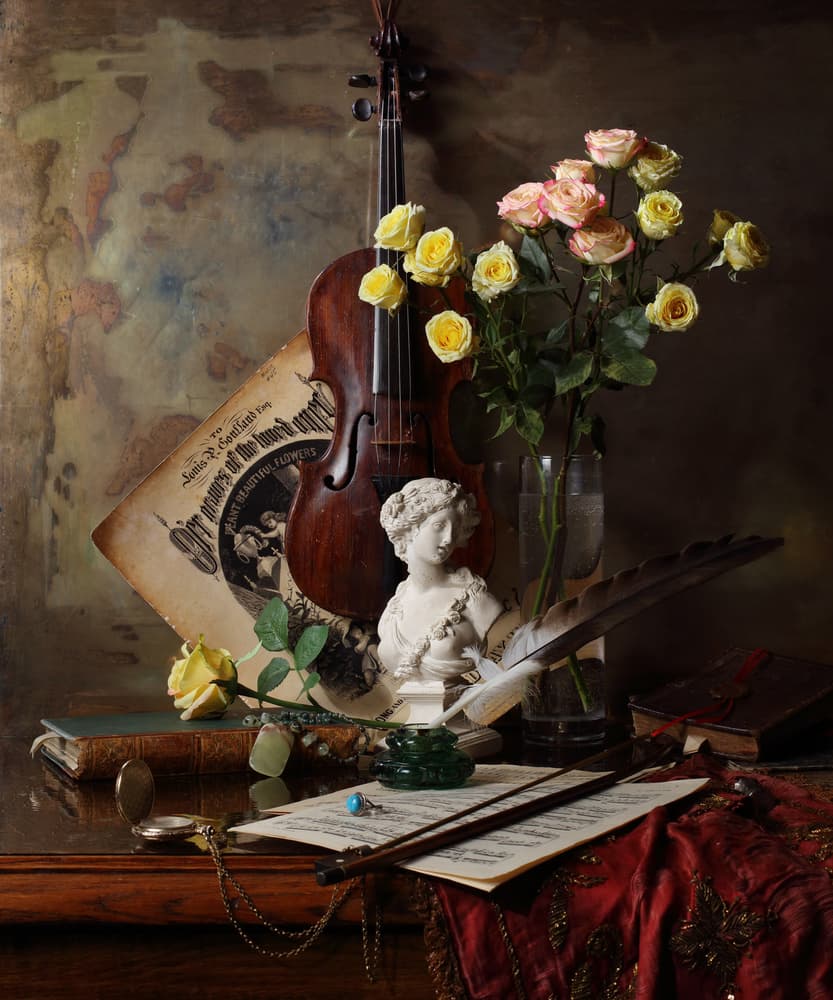 Classical Violin and Roses by Andrey Morozov — canvas wall art