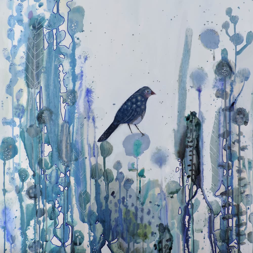 Whimsical Blue Bird Garden by Sylvie Demers — canvas wall art