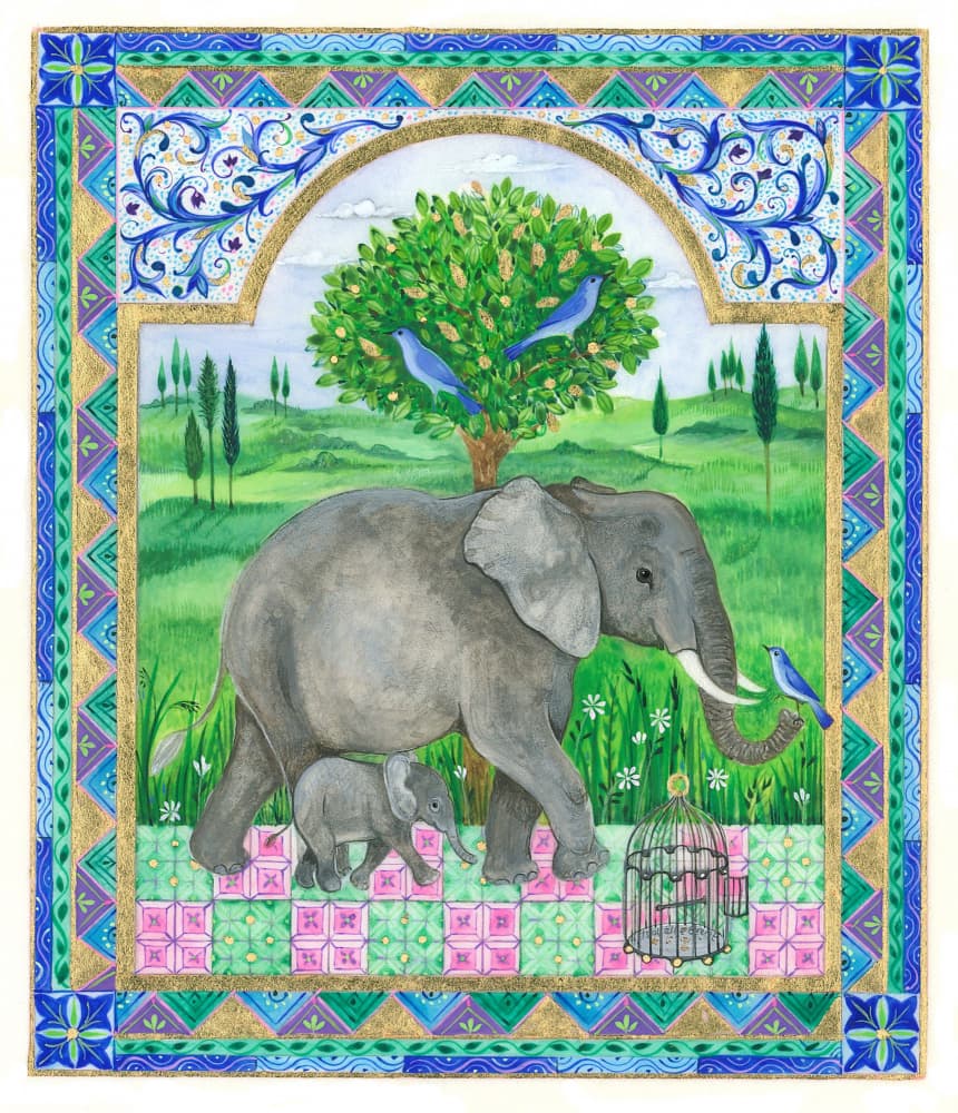 Elephants and Bird Cage Clean by Isabelle Brent — canvas wall art